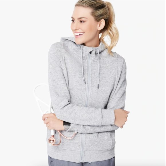 Figs Jackets & Blazers - Figs Heathered Grey Essentials Zip Up Hoodie Size Small